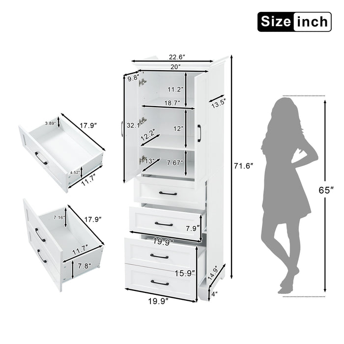 Bathroom Vanity With 2 Damping Hinge Doors, 3 Drawers, Adjustable Shelves - White