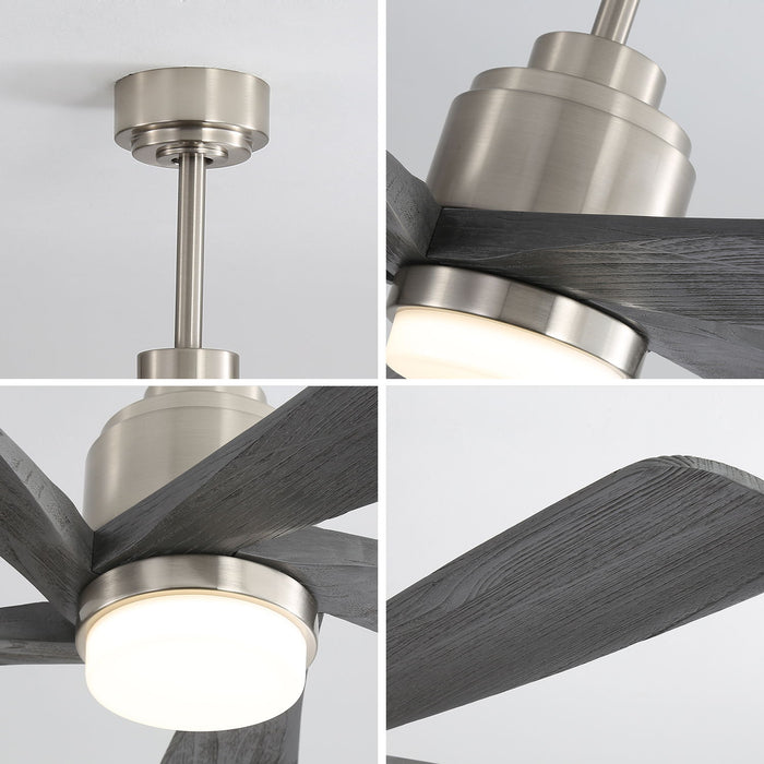 52" Ceiling Fan With Dimmable LED Light, 5 Blades, Reversible DC Motor - Nickel