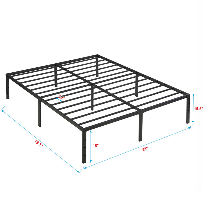 Heavy Duty Queen Size Bed Frame With Quiet Support - Black
