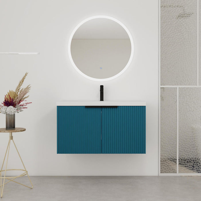 Contemporary Wall Mounted Bathroom Vanity With Resin Double Sink