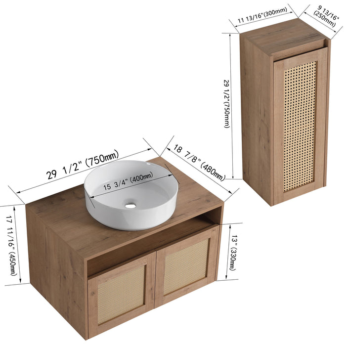 Bathroom Vanity With Art Sink And Side Cabinet, Float Mounting Design