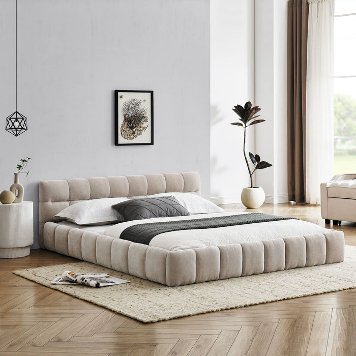 Modern Platform Bed Frame With Thick Chenille Fabric