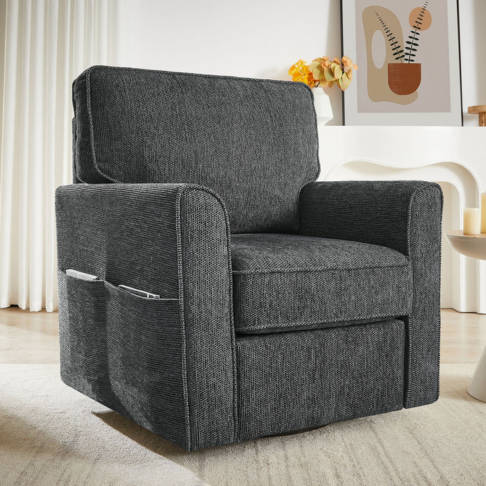 360° Swivel Accent Barrel Armchair With Side Pockets, Compact Design