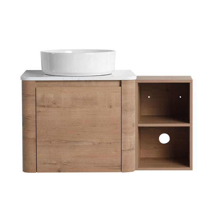 Wall Mounted Bathroom Vanity With Art Sink, 1 Storage Shelf, 2 Soft Close Doors