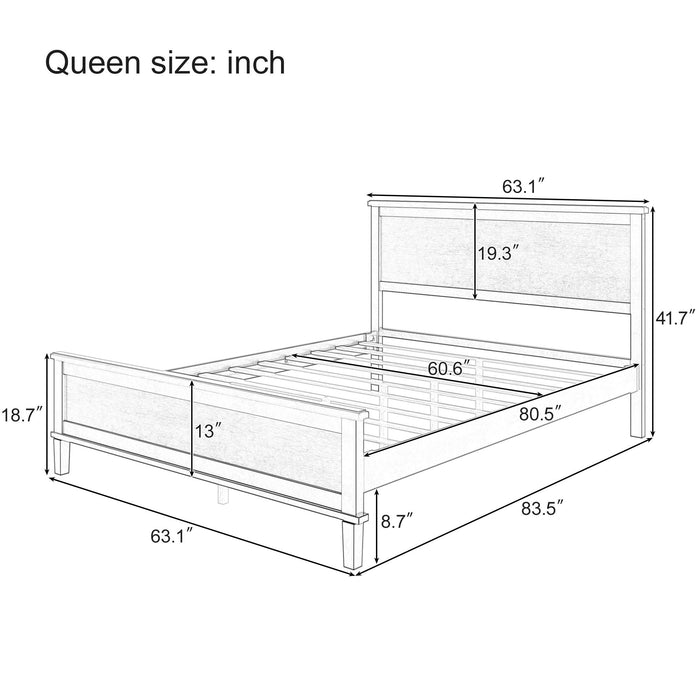 Queen Size Platform Bed With Tapered Pine Legs, No Box Spring Needed - White