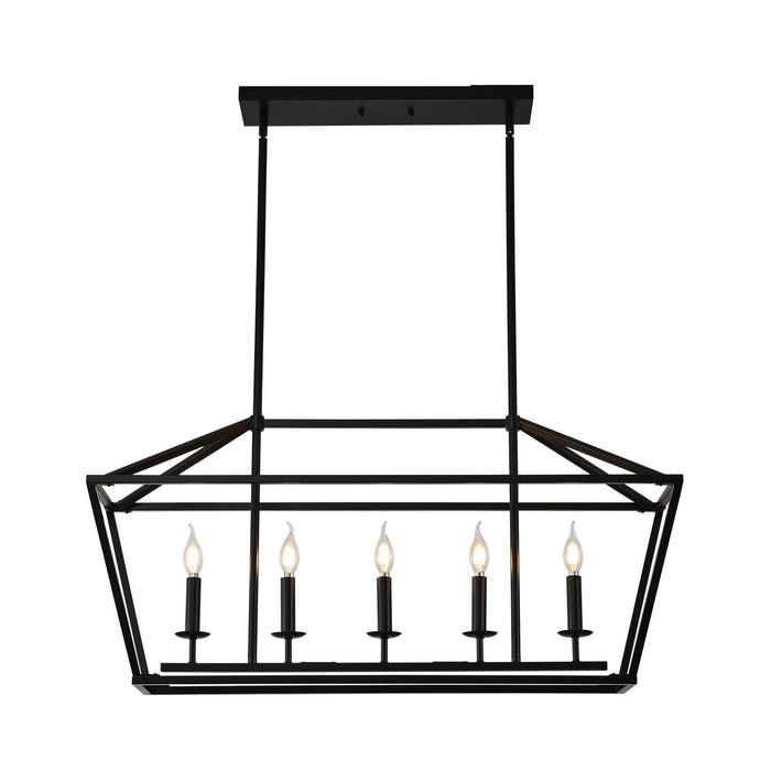 5 Light Farmhouse Kitchen Island Lighting, 5 Light Industrial Linear Chandelier For Dining Room Metal Hanging Pendant Light Fixture For Bedroom Living Room Hallway Conference Room - Matte Black