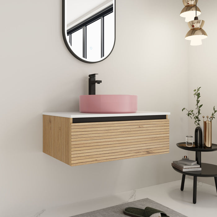 Wall Mounted Bathroom Vanity With Art Sink & 1 Soft Close Drawer