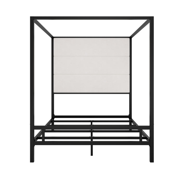 Canopy Bed With Tall Upholstered Headboard, 4 Poster Frame