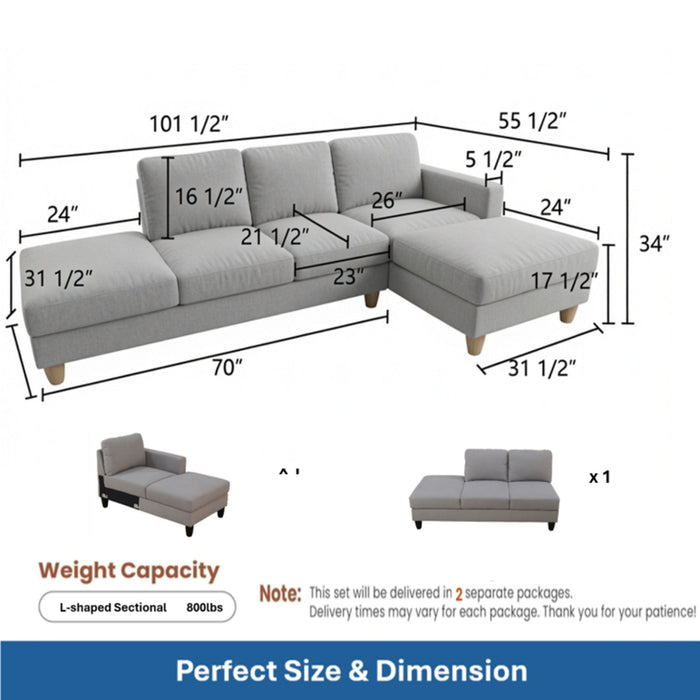 L - Shaped Sectional Sofa With Chaise & Ottoman