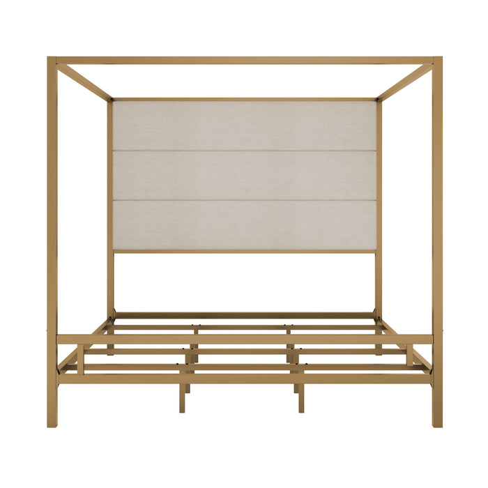 Canopy Bed With Tall Upholstered Headboard, 4 Poster Frame