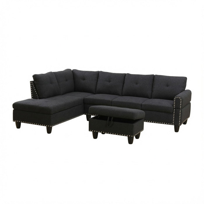 L - Shaped 3 Piece Sectional Sofa With Chaise, Storage Ottoman & Cup Holders