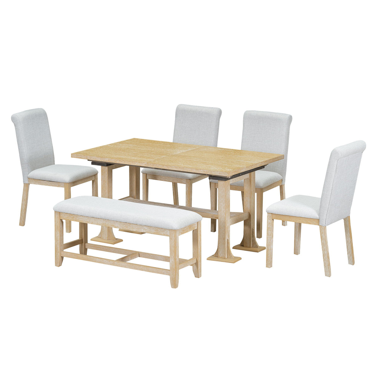 Topmax - 6 Piece Farmhouse Extendable Dining Table Set Trestle Kitchen ...