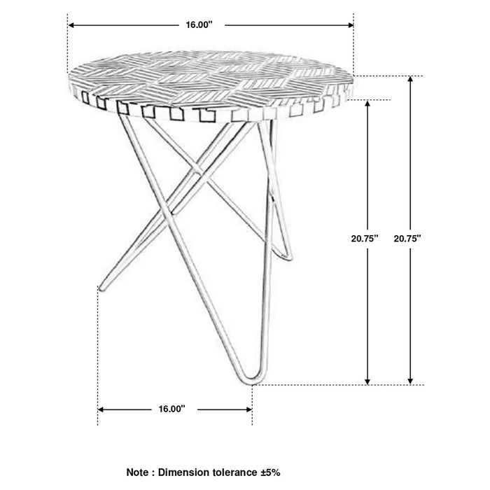 Top Accent Table With Mosaic Design, Circular Tabletop - Gold