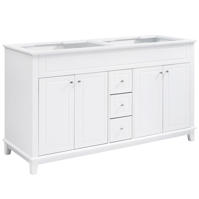 Bathroom Vanity Cabinet Only, 3 Drawers & 4 Doors & Double Layer Shelves - White