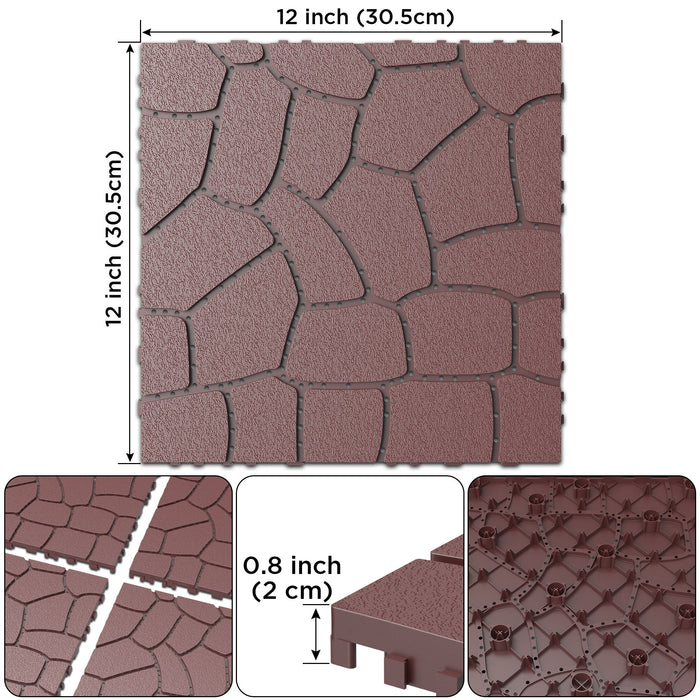 Stone Texture Interlocking Patio Deck Tiles, 44 Pieces
