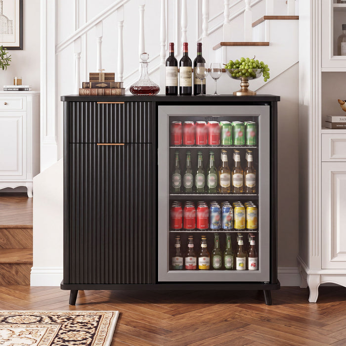 Fluted Coffee Bar Cabinet With Mini Fridge Space & Charging Station