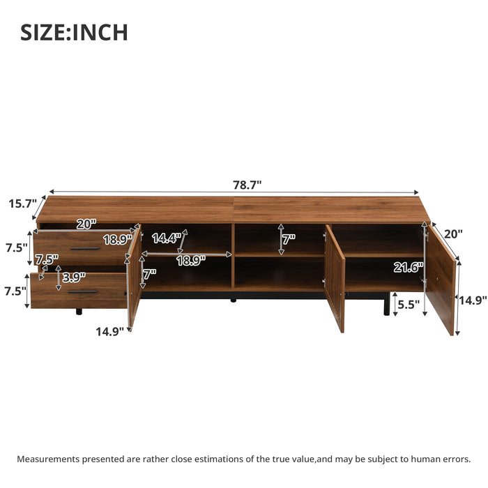 TV Stand, Media Console With 2 Drawers, Soft Closing Hinges, Adjustable Shelves - Walnut