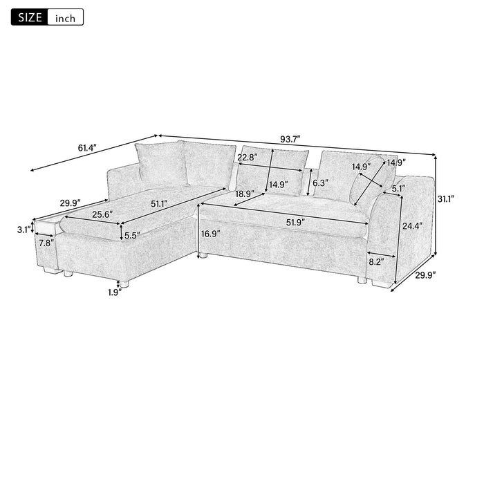 Modern L Shaped Sectional Sofa With Chenille Upholstery And Wooden Storage