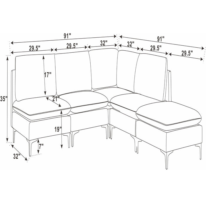 Upholstered Modular Sectional With Tall Legs, Medium Firm Seat