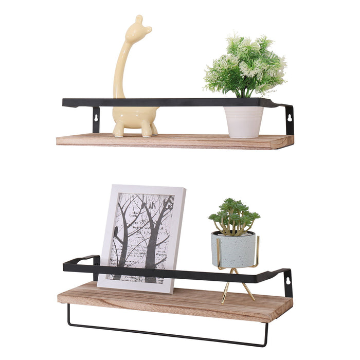 Floating Shelves, Long Wall Shelves (Set of 2) Wall Mounted Shelves With Brackets For Bedroom - Natural Wood