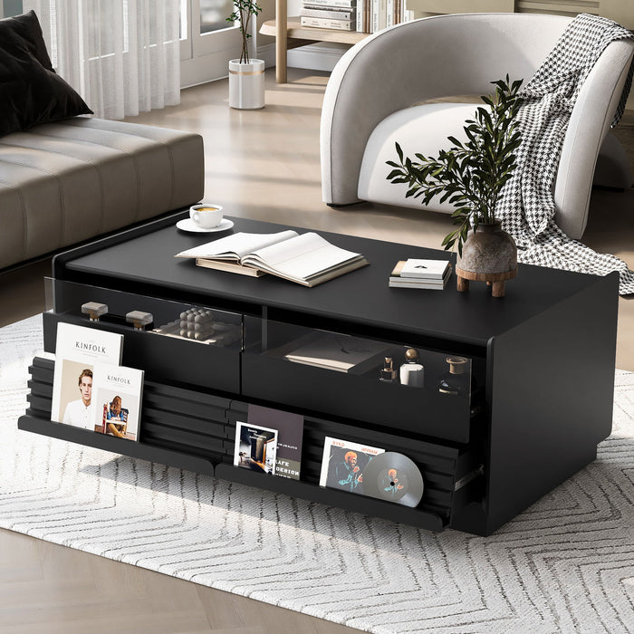 Modern Rectangle Coffee Table With 4 Drawers And 2 Display Shelves