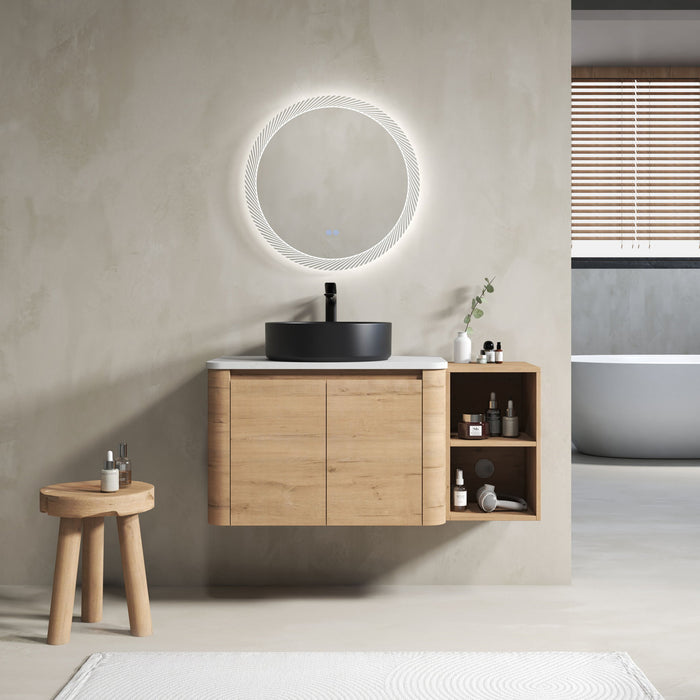 Wall Mounted Bathroom Vanity With Art Sink, 1 Storage Shelf, 2 Soft Close Doors