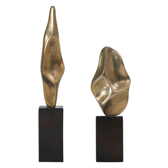 Fluid Geometry - Sculptures (Set of 2) - Black,Gold