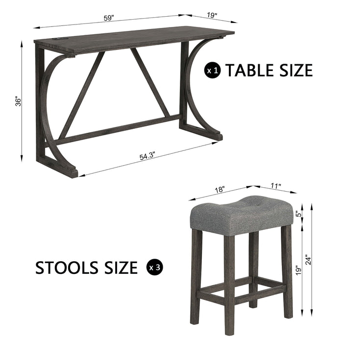 Bar Table Set With 3 Padded Stools