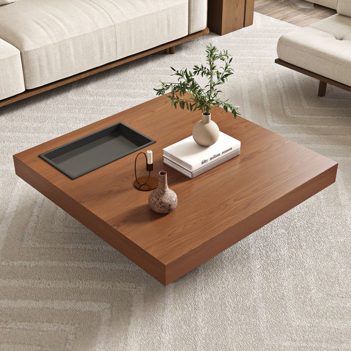Square Floating Coffee Table For Living Room - Dark Walnut