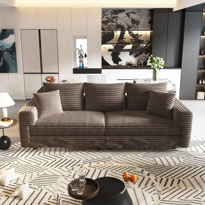 Plush Corduroy 4 Seat Sofa, Modern Comfy Upholstered Sofa Cloud Couch, Deep Seat Couches With Soft Pillows