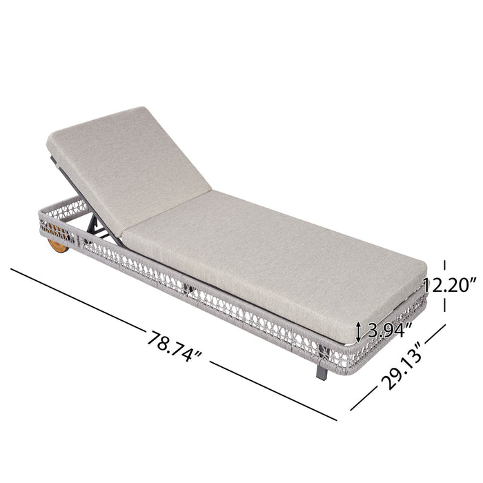 Outdoor Chaise Lounge With Wheels, 5 Position Adjustable Backrest