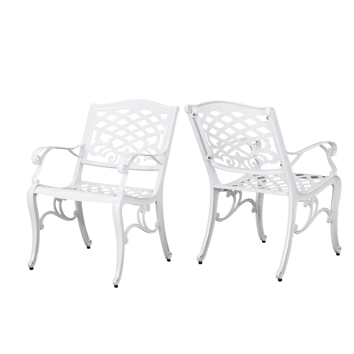 Unravel - Outdoor Arm Chair With Scroll Design And Floral Accents (Set of 2) - White