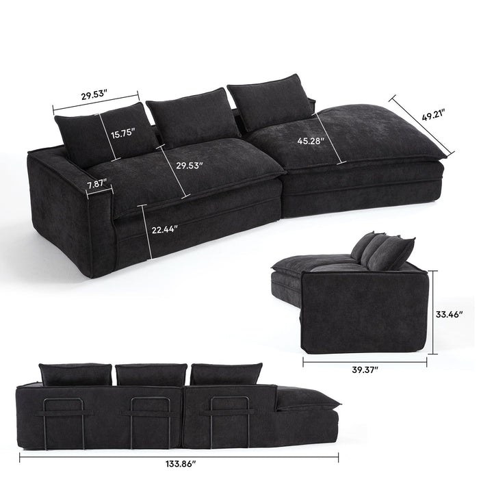 Modern Minimalist Modular Sectional Sofa With Deep Seats And Right Facing Chaise
