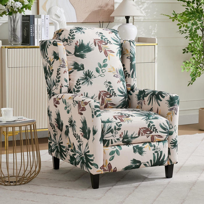 Wingback Recliner Chair With Padded Arms - Green