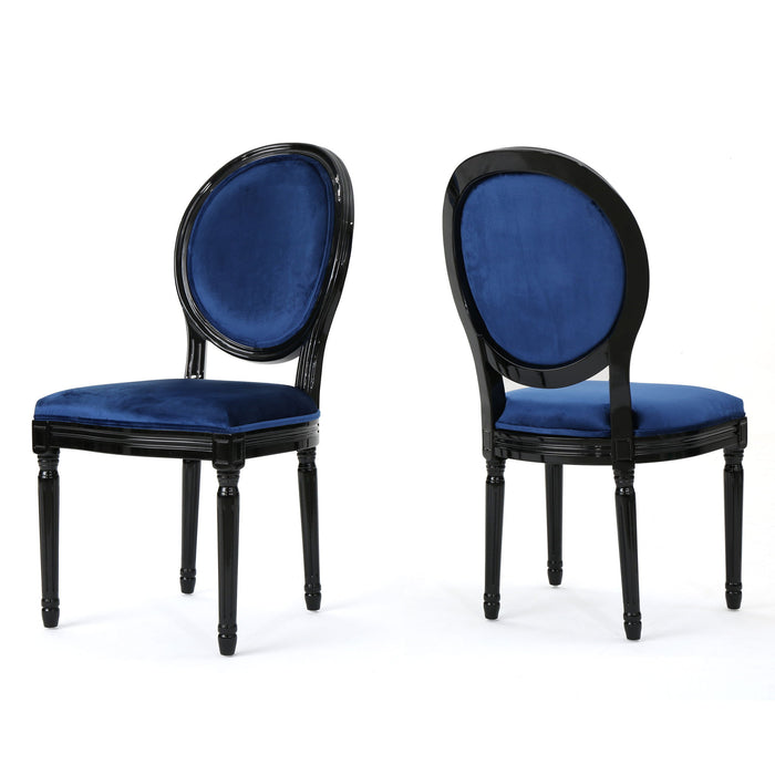 French Country Inspired Dining Chair With Iconic Round Backrest - Navy Blue