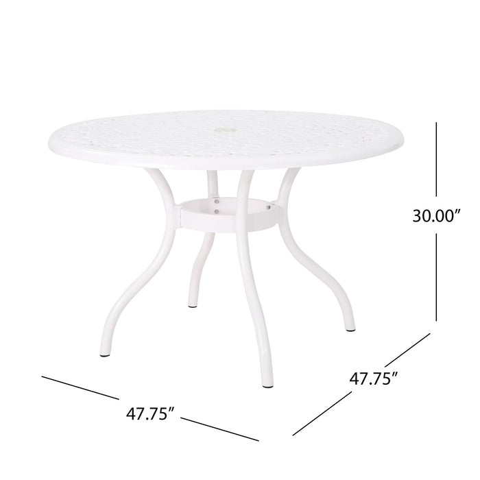 Tranquilius - Outdoor Round Dining Table With Lattice Tabletop, Umbrella Hole And Curved Legs