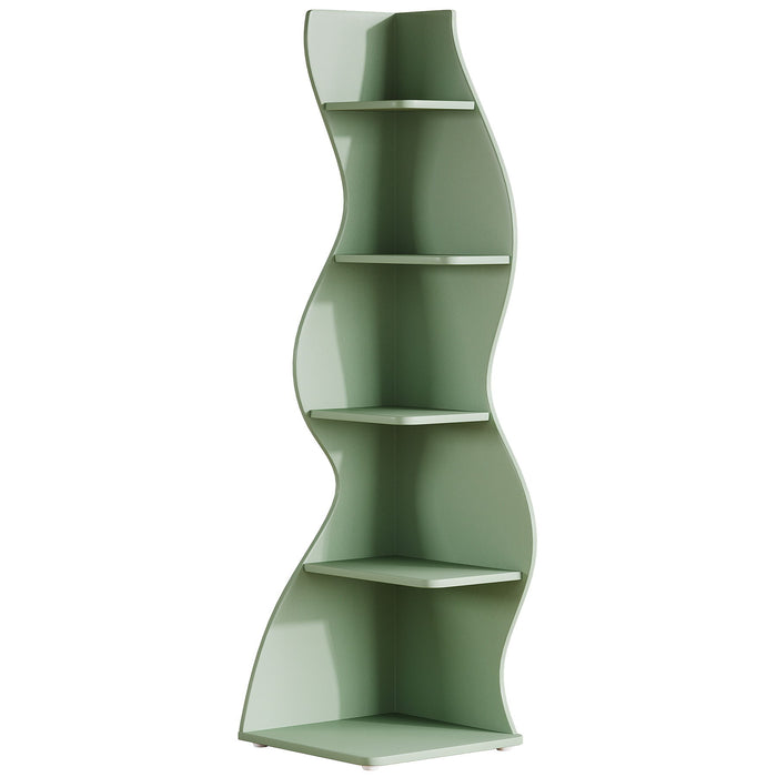 5 Tier Wavy Corner Bookshelf And Plant Stand For Living Room