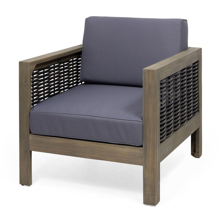 Outdoor Acacia Wood Club Chair With Wicker Accents