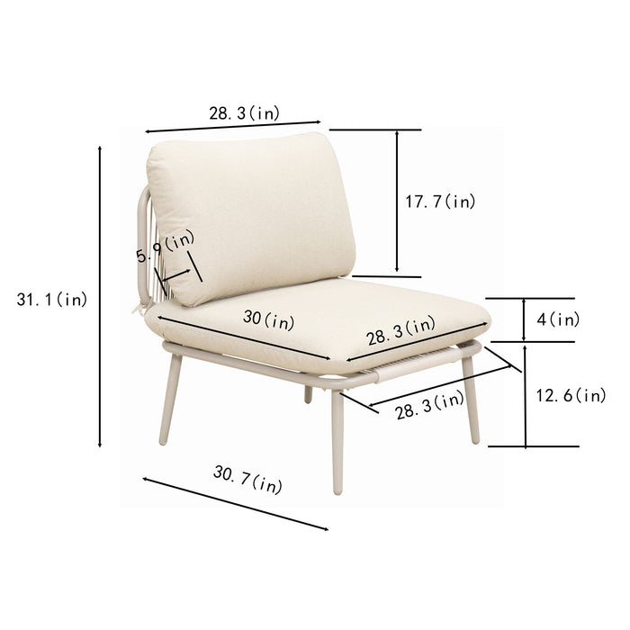Modular Patio Armless Sofa Chair With Thick Cushion - Off White
