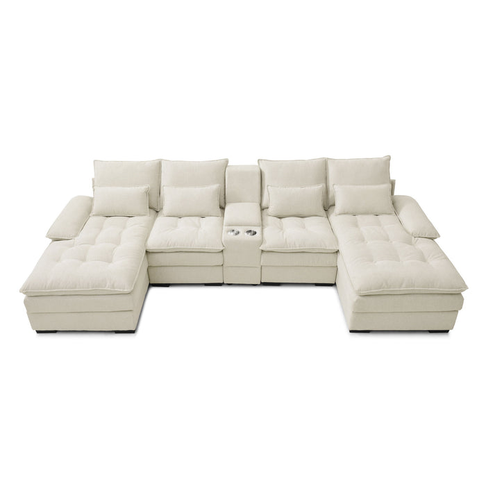 Contemporary U Shaped Sofa With Console And Cupholders