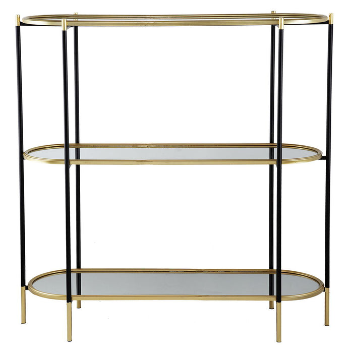 3 Tier Metal Console Table, Mirrored Shelf - Golden Black