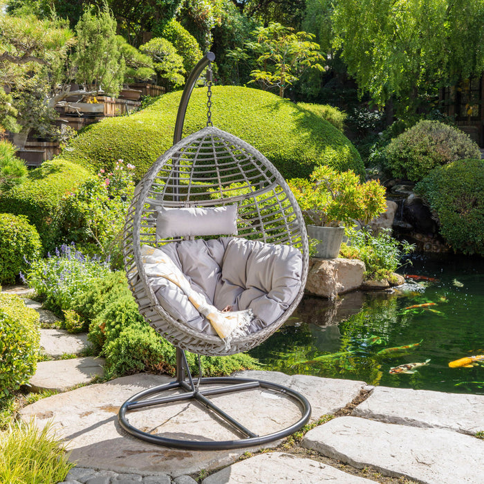Hanging Basket Chair With Metal Frame And Seat Cushion