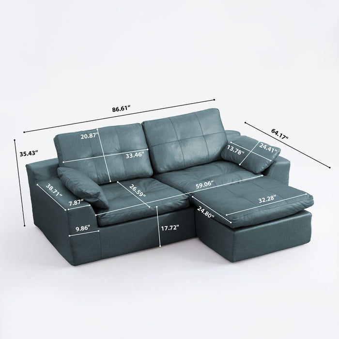 L - Shaped Modular 2 Seater Sofa With Movable Ottoman And High Density Sponge Cushions For Living Room