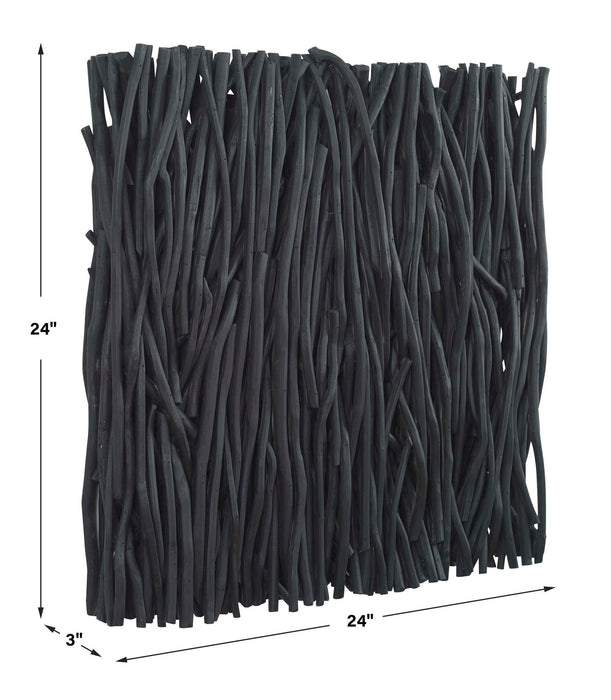 Gathered Teak - Square Wood Wall Decor - Black