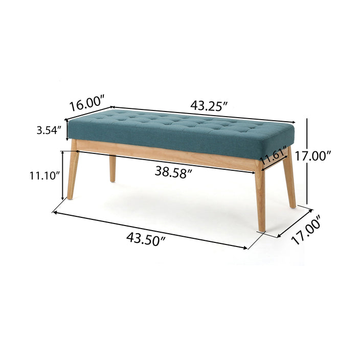 Vibratory - Button Tufted Upholstered Ottoman With Splayed Wooden Legs - Teal / Natural