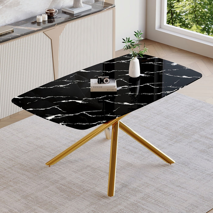 Luxurious Marble Patterned Dining Table With Metal Fork Legs