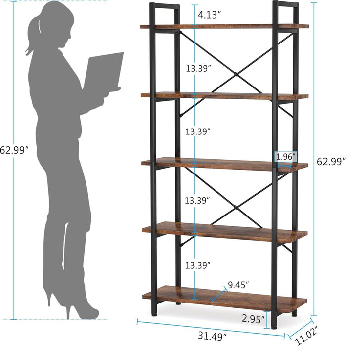 5 Tier Bookshelf Unit With Accents For Living Room - Black / Brown