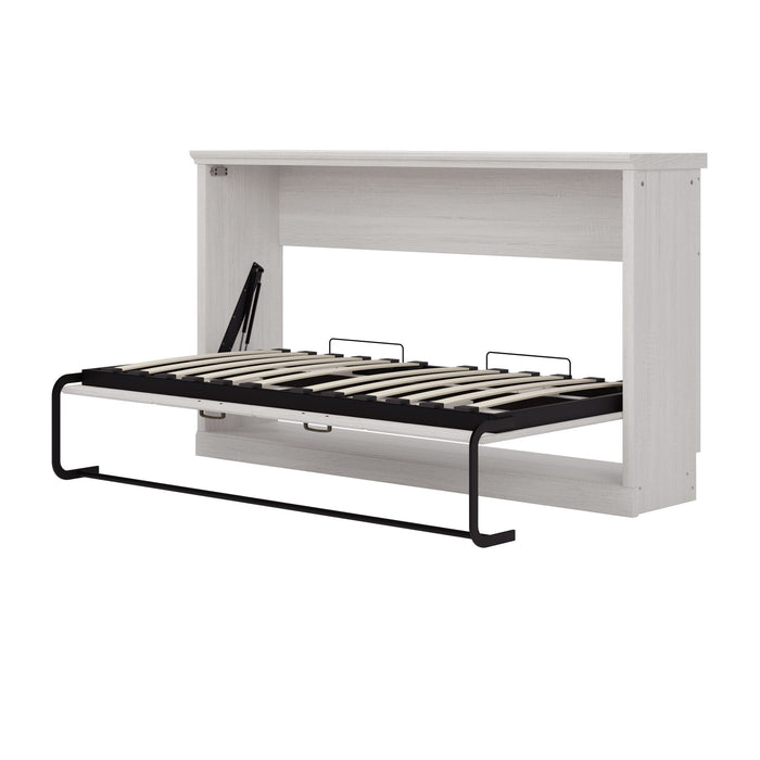 Twin Size Horizontal Murphy Bed With Dual Piston System, Space Saving Wall Bed Folds Into Cabinet - Rustic White