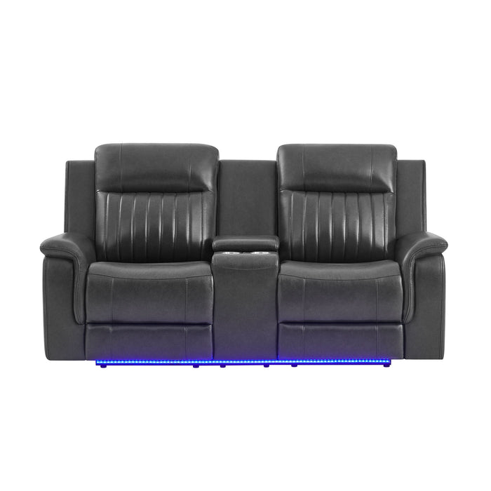 Ian - Power Reclining Sofa With LED Lighting, Surround Sound & Subwoofer - Charcoal