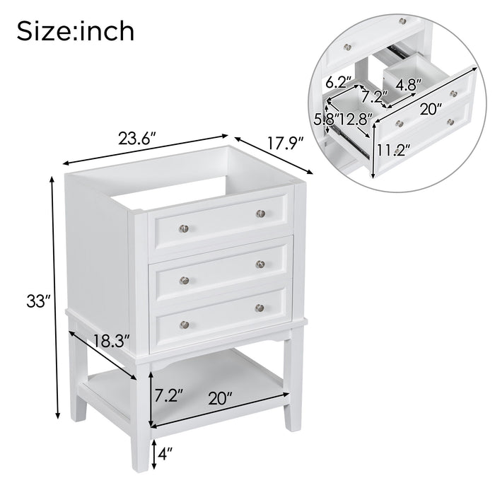 24" Bathroom Vanity Without Sink, Base Only, Storage Cabinet With Drawer And Open Shelf - White